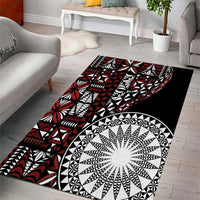 Red Tongan Ngatu Fonulei Pattern Area Rug