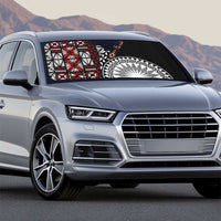 Red Tongan Ngatu Fonulei Pattern Auto Sun Shade - Polynesian Pride