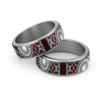 Red Tongan Ngatu Fonulei Pattern Classic Ring - Polynesian Pride