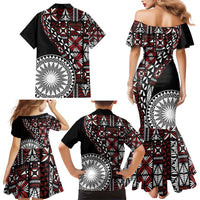 Red Tongan Ngatu Fonulei Pattern Family Matching Mermaid Dress and Hawaiian Shirt