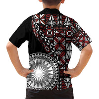 Red Tongan Ngatu Fonulei Pattern Family Matching Off Shoulder Short Dress and Hawaiian Shirt