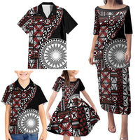 Red Tongan Ngatu Fonulei Pattern Family Matching Puletasi and Hawaiian Shirt