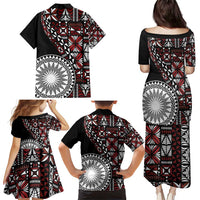 Red Tongan Ngatu Fonulei Pattern Family Matching Puletasi and Hawaiian Shirt