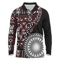 Red Tongan Ngatu Fonulei Pattern Long Sleeve Polo Shirt