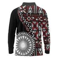 Red Tongan Ngatu Fonulei Pattern Long Sleeve Polo Shirt