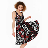 Red Tongan Ngatu Fonulei Pattern Midi Dress - Polynesian Pride