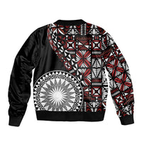 Red Tongan Ngatu Fonulei Pattern Sleeve Zip Bomber Jacket