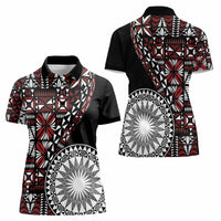 Red Tongan Ngatu Fonulei Pattern Women Polo Shirt