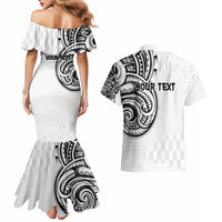 Hawaii and Japanese Culture Personalised Couples Matching Mermaid Dress and Hawaiian Shirt With Polynesian Tribal Tattoo Style