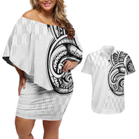 Hawaii and Japanese Culture Personalised Couples Matching Off Shoulder Short Dress and Hawaiian Shirt With Polynesian Tribal Tattoo Style
