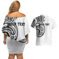 Hawaii and Japanese Culture Personalised Couples Matching Off Shoulder Short Dress and Hawaiian Shirt With Polynesian Tribal Tattoo Style