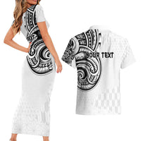 Hawaii and Japanese Culture Personalised Couples Matching Short Sleeve Bodycon Dress and Hawaiian Shirt With Polynesian Tribal Tattoo Style