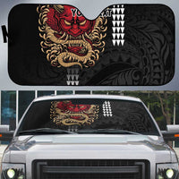 Hawaii and Japanese Oni Mask Personalised Auto Sun Shade Kakau Pattern Dark Art Style - Polynesian Pride