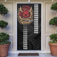 Hawaii and Japanese Oni Mask Personalised Door Cover Kakau Pattern Dark Art Style LT9 Black - Polynesian Pride