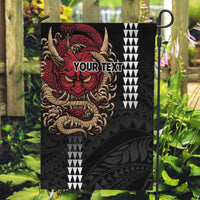 Hawaii and Japanese Oni Mask Personalised Garden Flag Kakau Pattern Dark Art Style