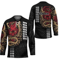 Hawaii and Japanese Oni Mask Personalised Hockey Jersey Kakau Pattern Dark Art Style - Polynesian Pride