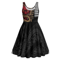 Hawaii and Japanese Oni Mask Personalised Midi Dress Kakau Pattern Dark Art Style - Polynesian Pride