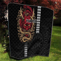 Hawaii and Japanese Oni Mask Personalised Quilt Kakau Pattern Dark Art Style