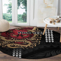 Hawaii and Japanese Oni Mask Personalised Round Carpet Kakau Pattern Dark Art Style
