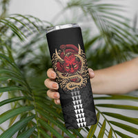 Hawaii and Japanese Oni Mask Personalised Skinny Tumbler Kakau Pattern Dark Art Style