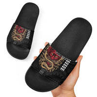 Hawaii and Japanese Oni Mask Personalised Slide Sandals Kakau Pattern Dark Art Style - Polynesian Pride