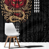 Hawaii and Japanese Oni Mask Personalised Window Curtain Kakau Pattern Dark Art Style