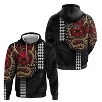Hawaii and Japanese Oni Mask Personalised Zip Hoodie Kakau Pattern Dark Art Style