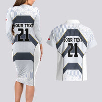 Japan Pacific Rugby 2022-23 Custom Couples Matching Long Sleeve Bodycon Dress and Hawaiian Shirt Black Sakura Japanese Wave Pattern