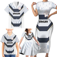 Japan Pacific Rugby 2022-23 Custom Family Matching Short Sleeve Bodycon Dress and Hawaiian Shirt Black Sakura Japanese Wave Pattern