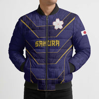 Japan Pacific Rugby 2022-23 Custom Bomber Puffer Jacket Blue Sakura Japanese Wave Pattern - Polynesian Pride
