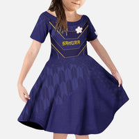Japan Pacific Rugby 2022-23 Custom Kid Short Sleeve Dress Blue Sakura Japanese Wave Pattern