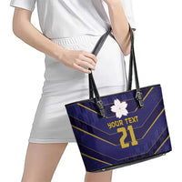 Japan Pacific Rugby 2022-23 Custom Leather Tote Bag Blue Sakura Japanese Wave Pattern