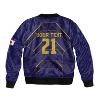 Japan Pacific Rugby 2022-23 Custom Sleeve Zip Bomber Jacket Blue Sakura Japanese Wave Pattern