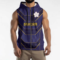 Japan Pacific Rugby 2022-23 Custom Sleeveless Zip Hoodie Blue Sakura Japanese Wave Pattern - Polynesian Pride