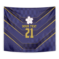 Japan Pacific Rugby 2022-23 Custom Tapestry Blue Sakura Japanese Wave Pattern