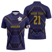 Japan Pacific Rugby 2022-23 Custom Zipper Polo Shirt Blue Sakura Japanese Wave Pattern - Polynesian Pride