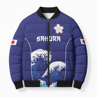 Japan Pacific Rugby Custom Bomber Puffer Jacket Go Sakura Japanese Wave Pattern - Polynesian Pride