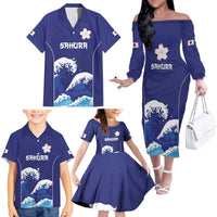 Japan Pacific Rugby Custom Family Matching Off The Shoulder Long Sleeve Dress and Hawaiian Shirt Go Sakura Japanese Wave Pattern