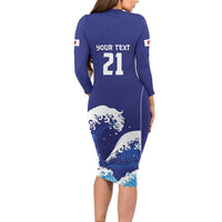 Japan Pacific Rugby Custom Long Sleeve Bodycon Dress Go Sakura Japanese Wave Pattern