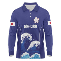 Japan Pacific Rugby Custom Long Sleeve Polo Shirt Go Sakura Japanese Wave Pattern