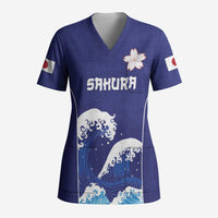 Japan Pacific Rugby Custom Scrub Top Go Sakura Japanese Wave Pattern - Polynesian Pride