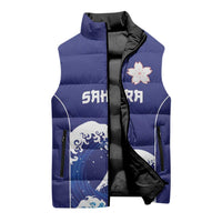 Japan Pacific Rugby Custom Sleeveless Puffer Jacket Go Sakura Japanese Wave Pattern - Polynesian Pride