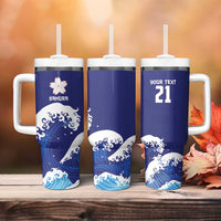 Japan Pacific Rugby Custom Tumbler With Handle Go Sakura Japanese Wave Pattern
