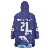 Japan Pacific Rugby Custom Wearable Blanket Hoodie Go Sakura Japanese Wave Pattern