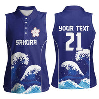 Japan Pacific Rugby Custom Women Sleeveless Polo Shirt Go Sakura Japanese Wave Pattern