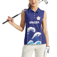 Japan Pacific Rugby Custom Women Sleeveless Polo Shirt Go Sakura Japanese Wave Pattern