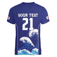 Japan Pacific Rugby Custom Women V-Neck T-Shirt Go Sakura Japanese Wave Pattern