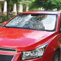 Japanese Samurai Warrior Auto Sun Shade White Polynesian Tattoo Style - Polynesian Pride