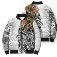 Japanese Samurai Warrior Bomber Puffer Jacket White Polynesian Tattoo Style - Polynesian Pride