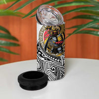 Japanese Samurai Warrior 4 in 1 Can Cooler Tumbler White Polynesian Tattoo Style